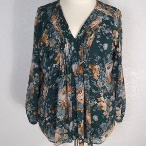 Calvin Klein Plus Hunter Green Floral V-neck Tunic Blouse 2X
